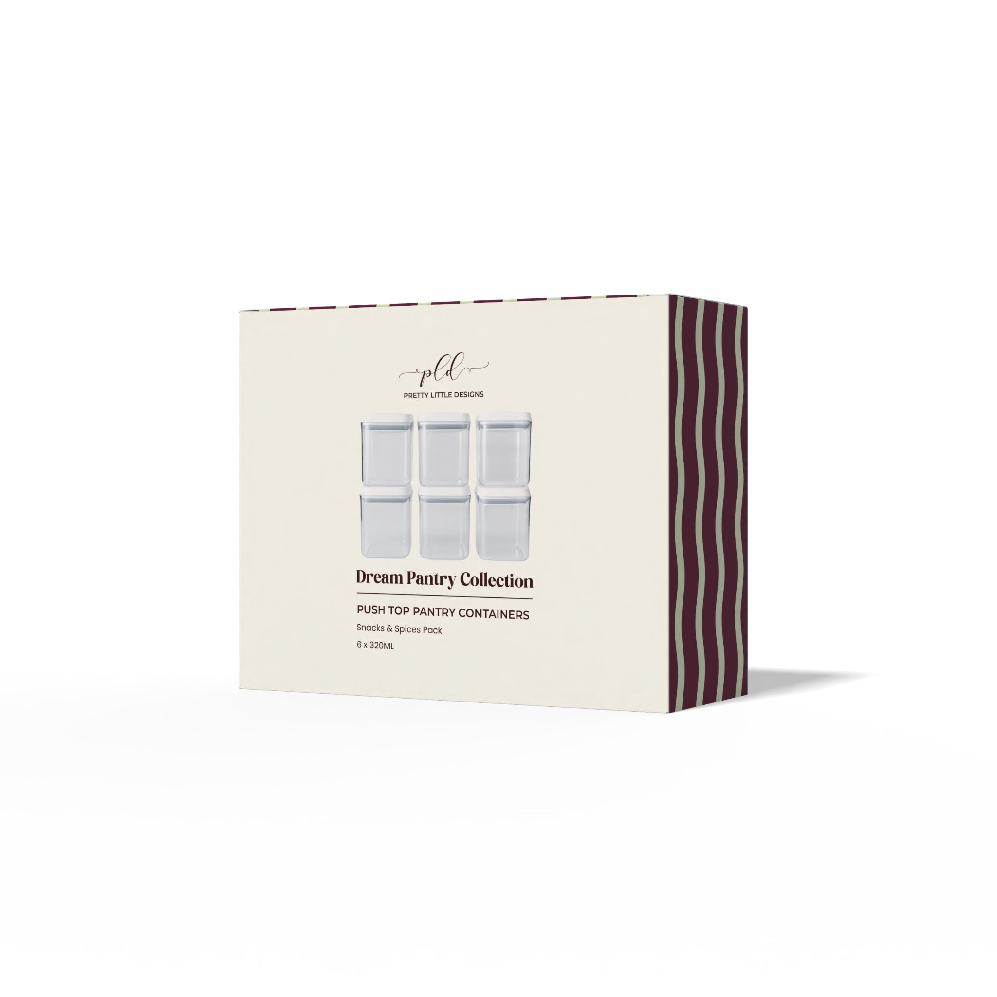 Packaging of Pantry Containers with striped design on a white background