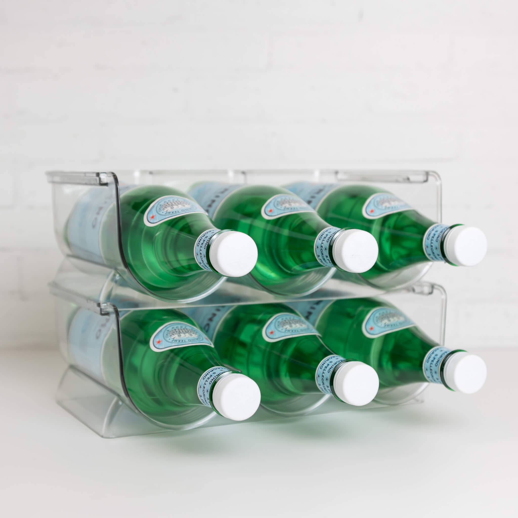 Clear fridge 3-wine holder stackable for organised wine storage.