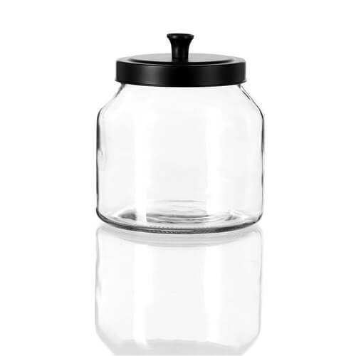 2 Litre Cosmo Glass Jar with matte black air-tight lid for stylish pantry storage.