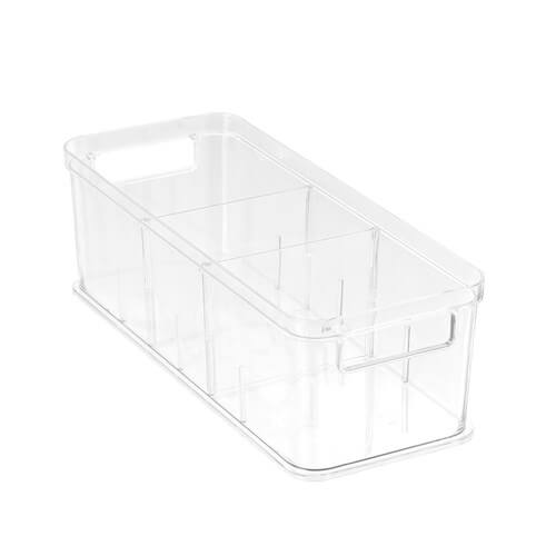 Crystal Storage Tray with adjustable dividers and built-in handles for versatile home storage.