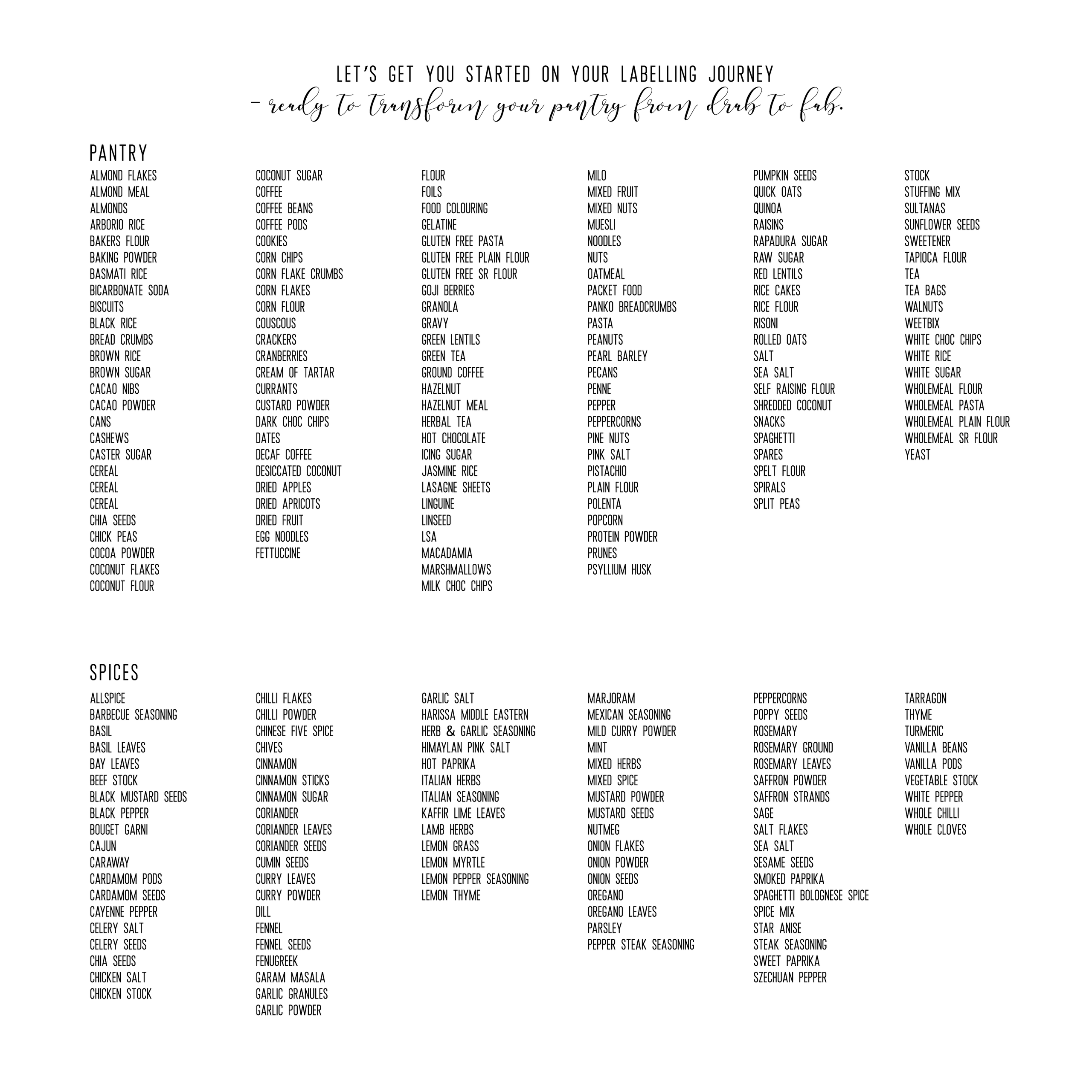 Printed Pantry & Spice Jar Label Packs Pretty Little Designs Pretty