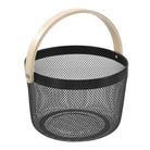 Mesh Round Basket with a stylish wooden handle for home organisation.