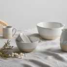 Stoneware Mixing Bowl Set in white with light grey glaze, perfect for kitchen use.