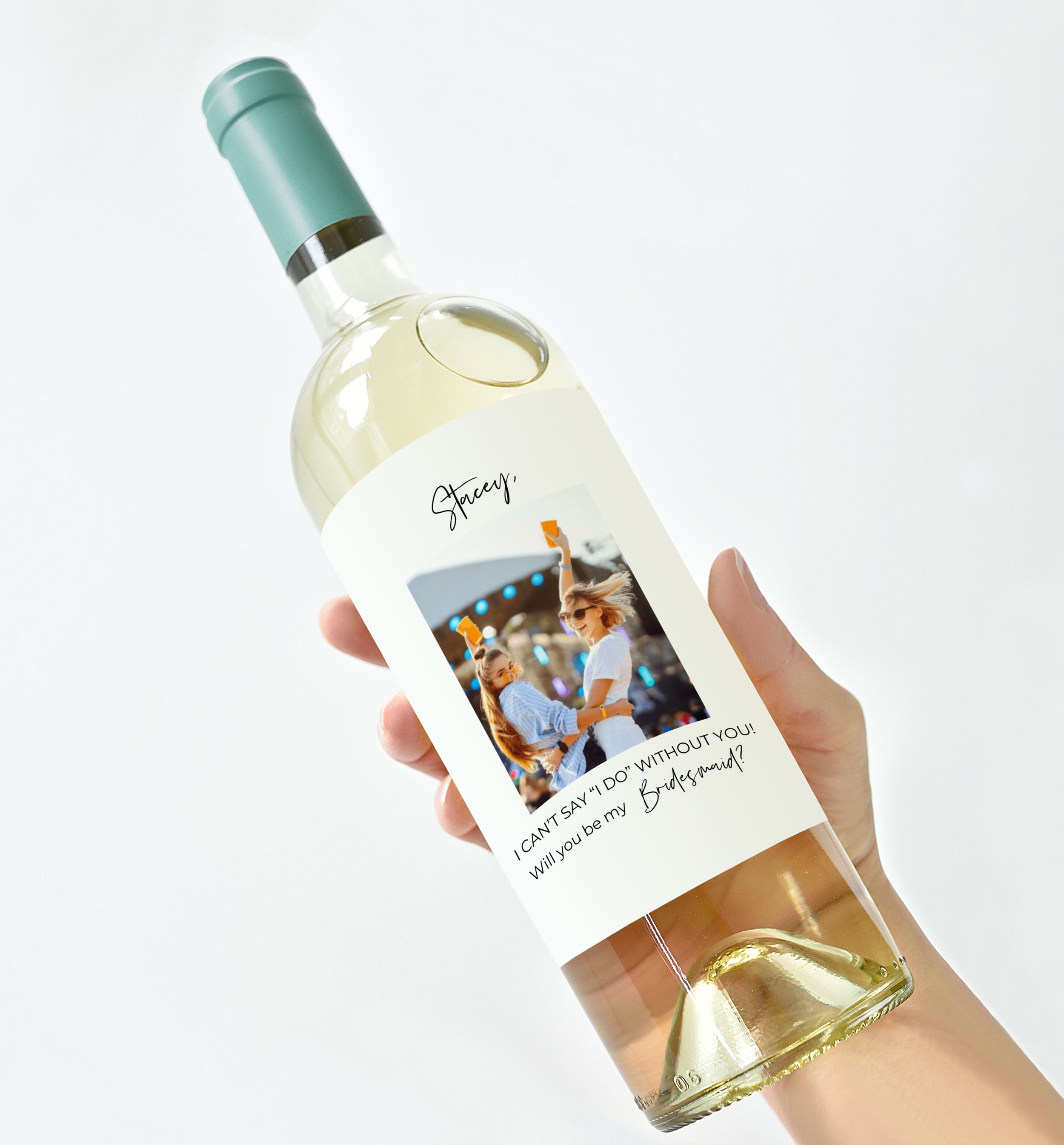 Personalised Bridesmaid Proposal Wine Labels for unique bridal party gifts.