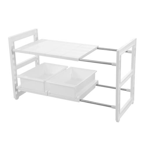 In-Cupboard Storage Unit with 2-tier shelf and drawer measuring 48cm - 71cm.