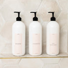 Luxe waterproof bathroom labels made from canvas-textured vinyl