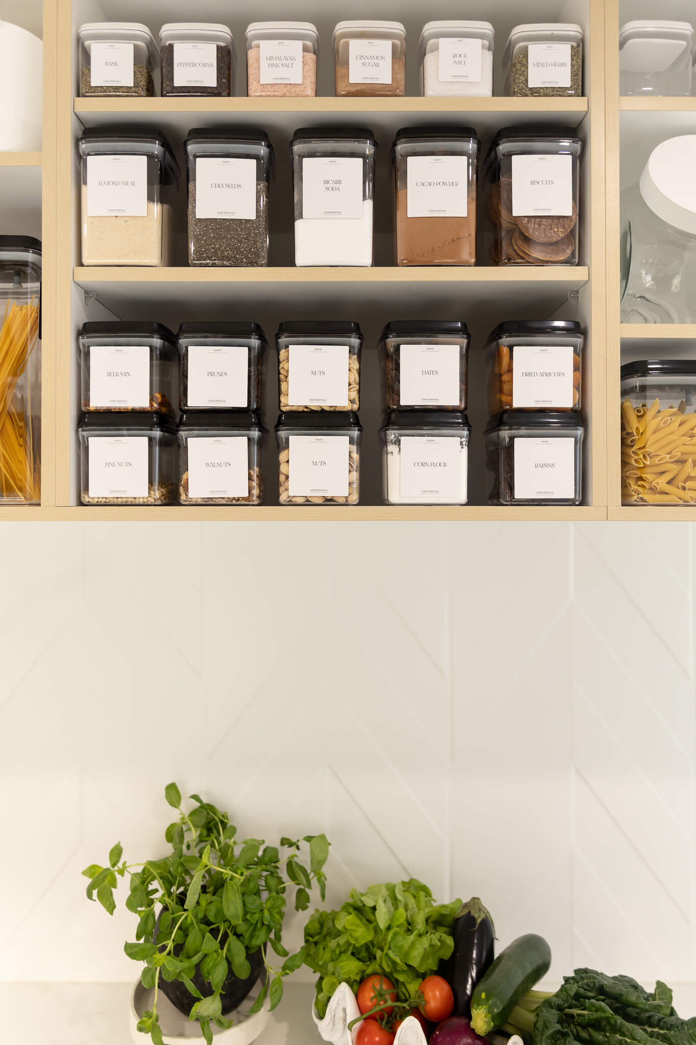Push top pantry containers with Luxe Pantry Labels