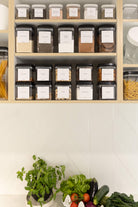 Push top pantry containers with Luxe Pantry Labels