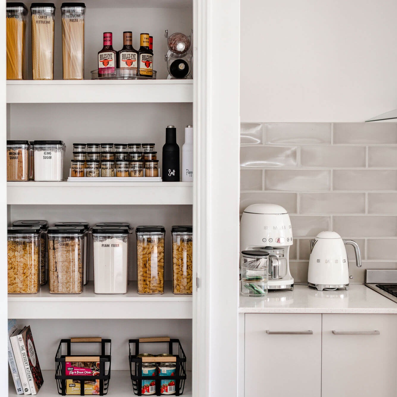  Versatile push top containers suitable for various pantry items.