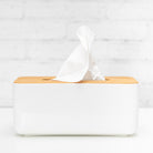 Elegant bamboo tissue box holder that complements bathroom décor.