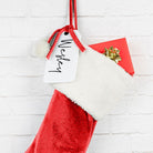 High-quality acrylic name tag perfect for Christmas stockings, personalised with any name.