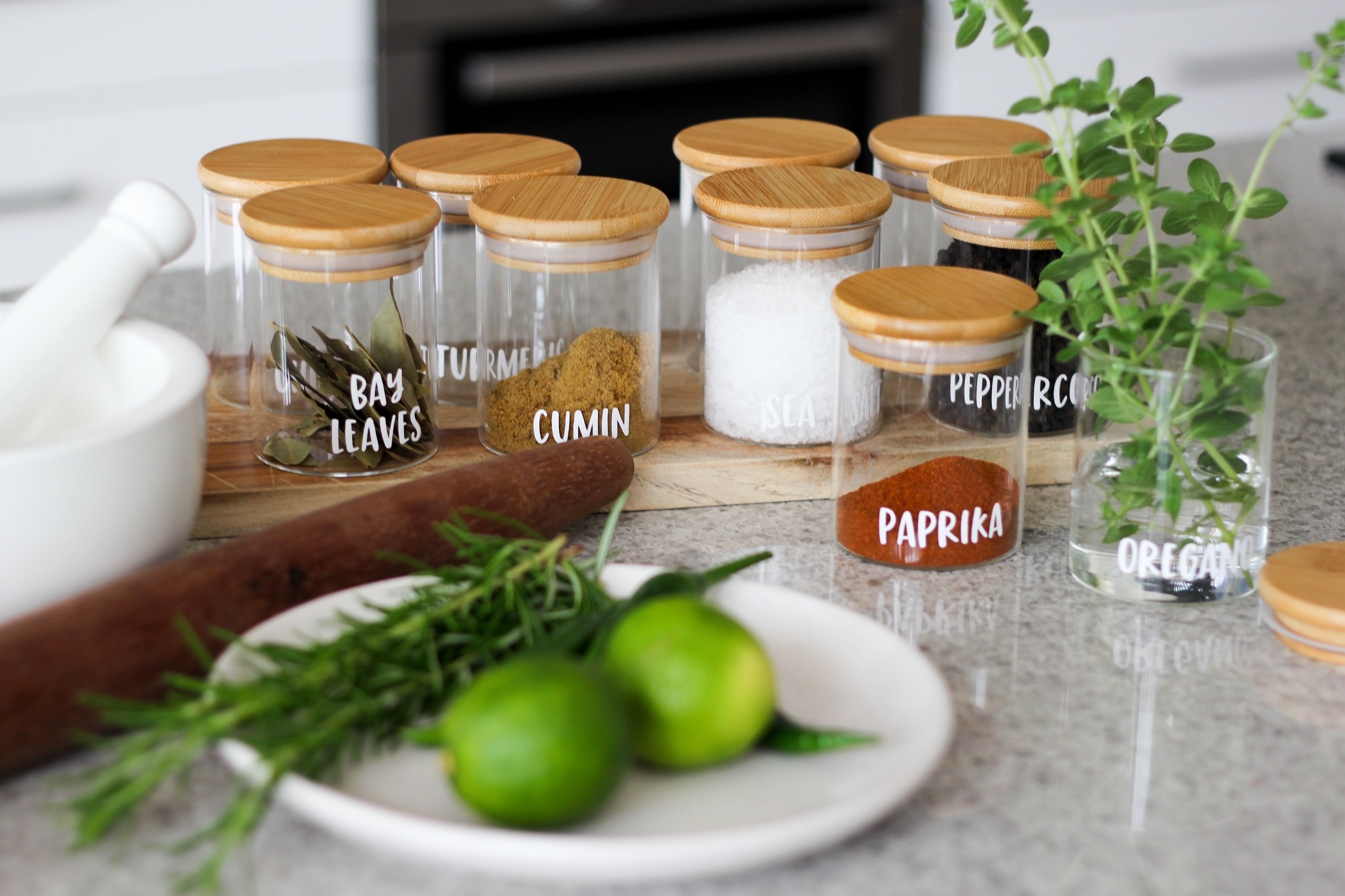 Bamboo Glass Spice Jar Starter Pack - Premium, Blissful Little Home