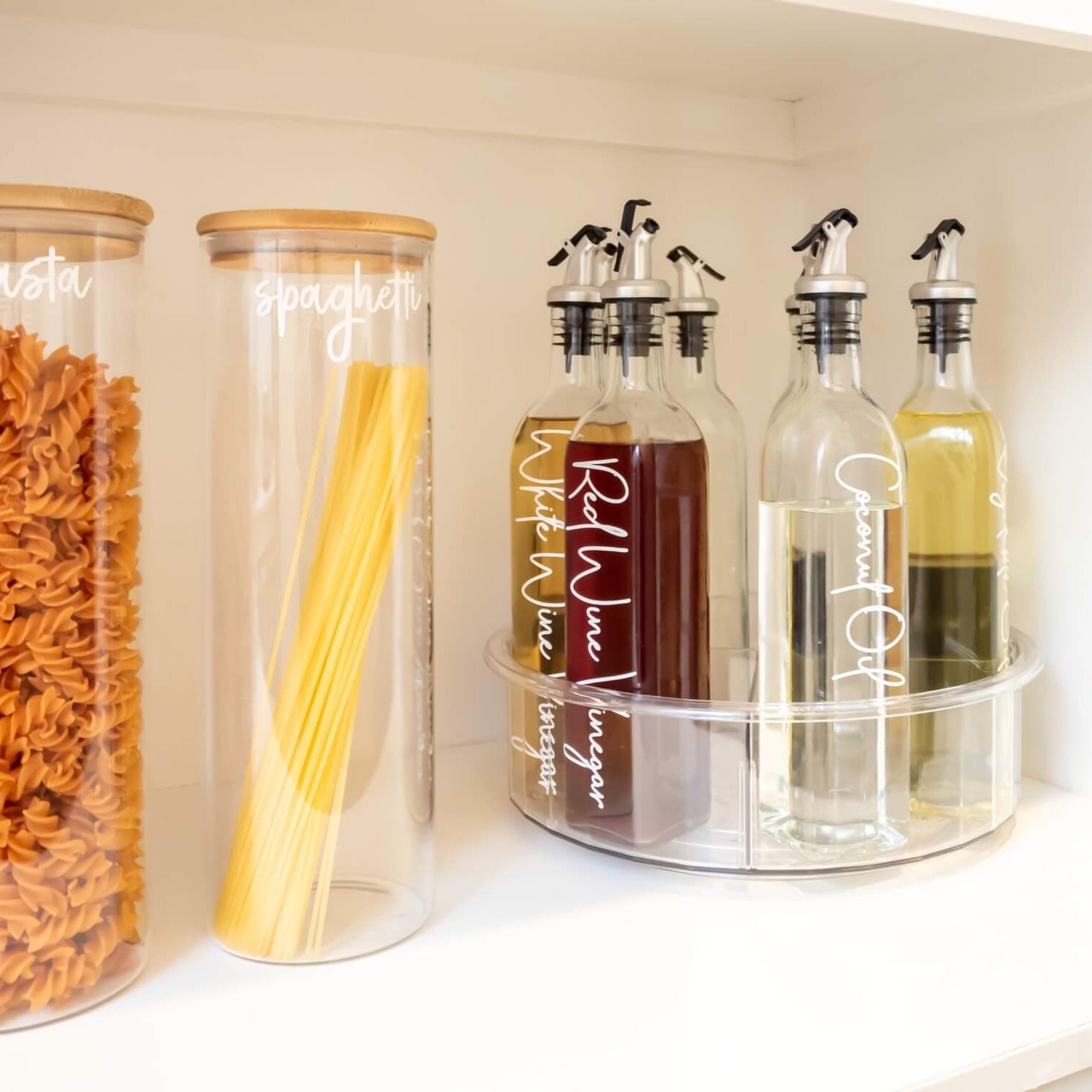 Crystal Lazy Susan displayed in a kitchen, efficiently organising spices and condiments.