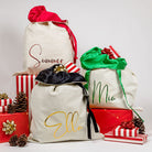 Personalised Santa sack with satin lining, perfect for holiday gifts.