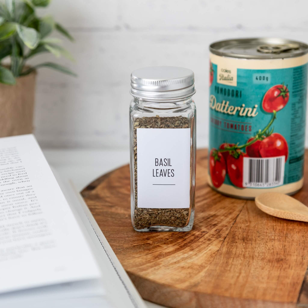 Square Glass Spice Jar with spices inside